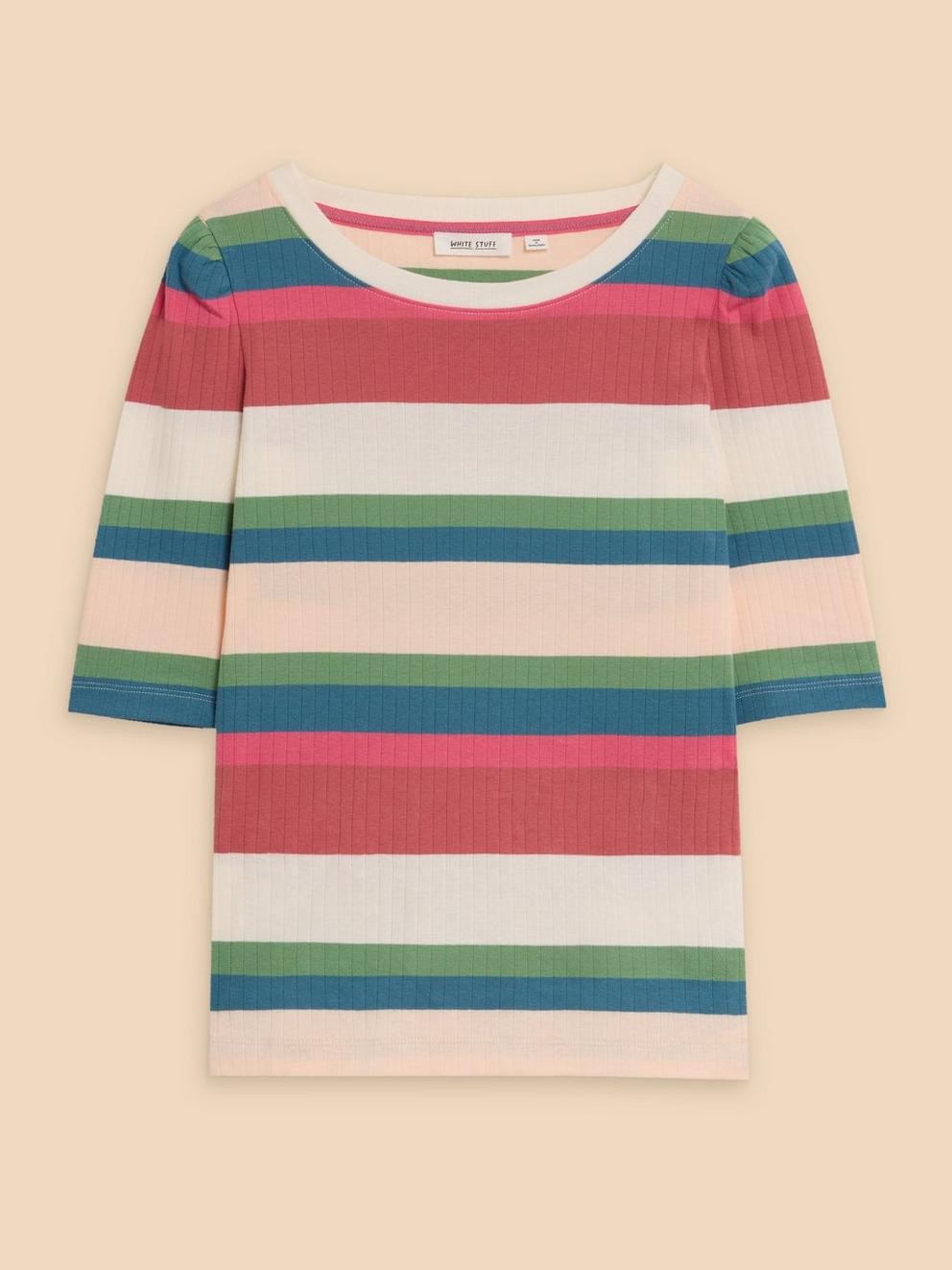 PUFF SLEEVE TEE in PINK MLT - FLAT FRONT