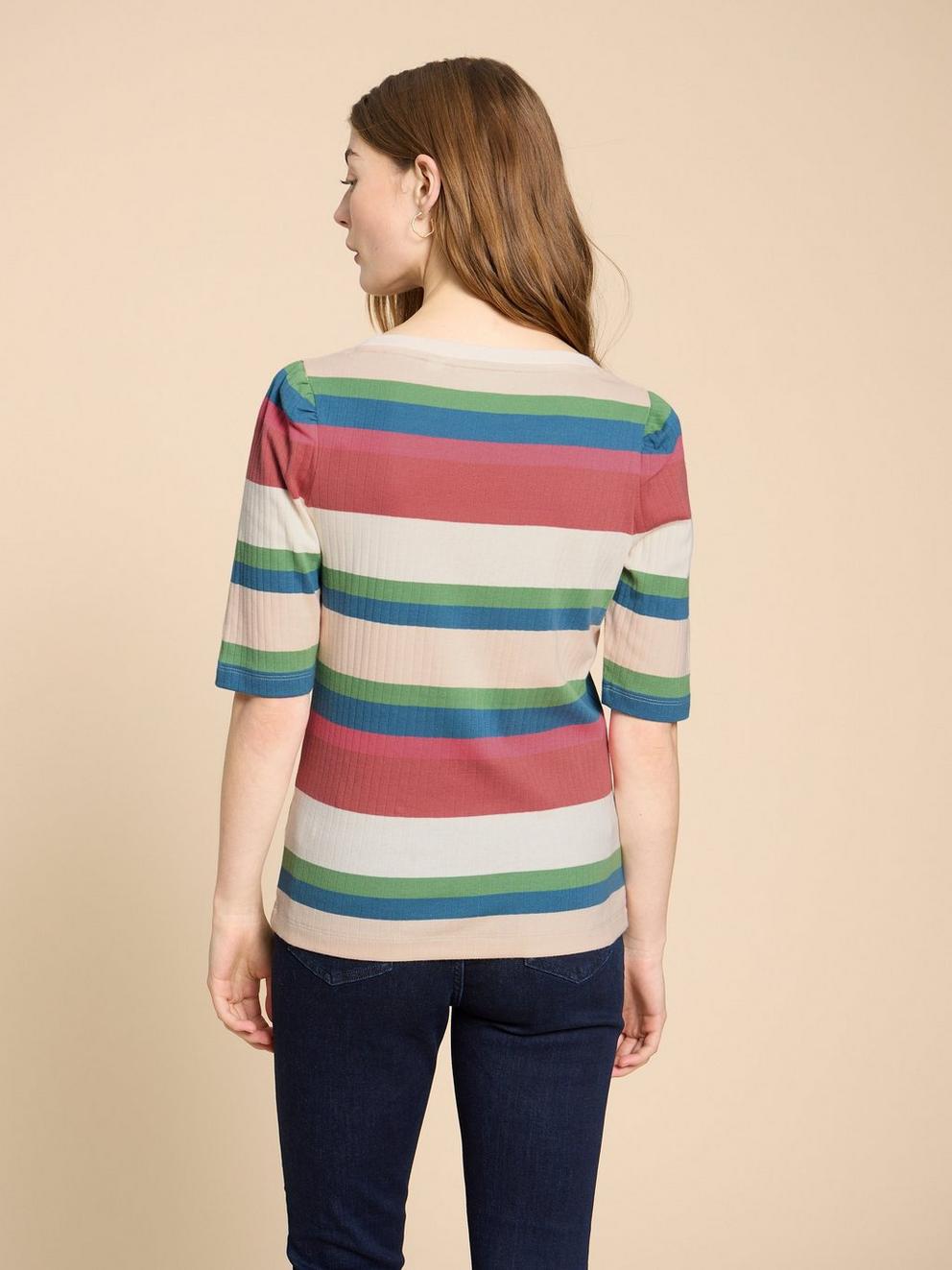 PUFF SLEEVE TEE in PINK MLT - MODEL BACK