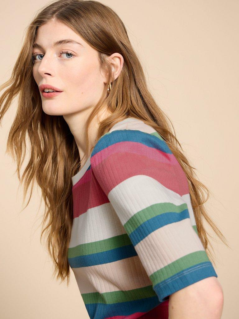 PUFF SLEEVE TEE in PINK MLT - MODEL DETAIL