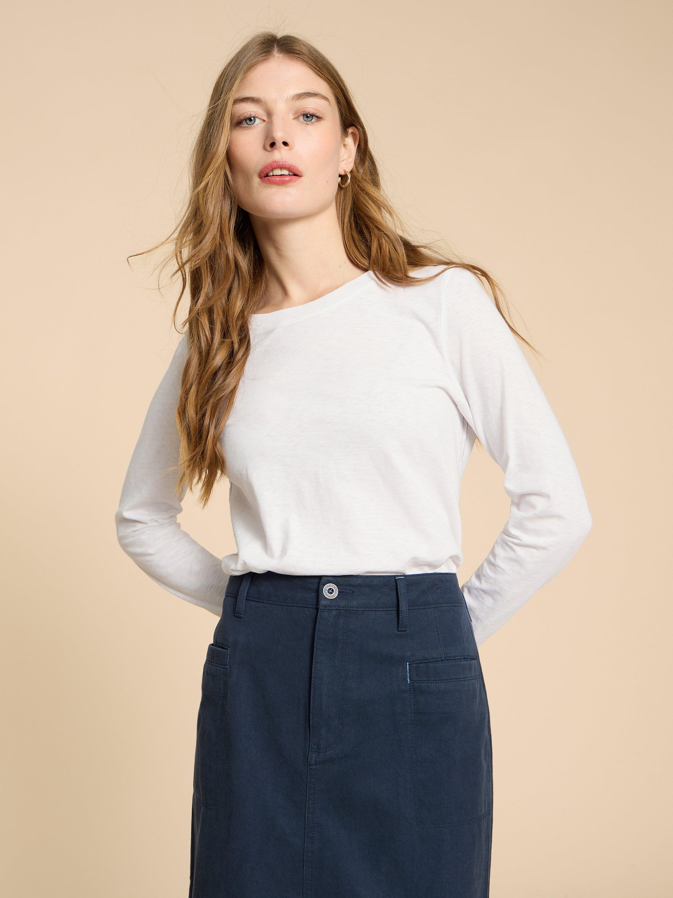 CLARA LS TEE in BRIL WHITE - MODEL FRONT