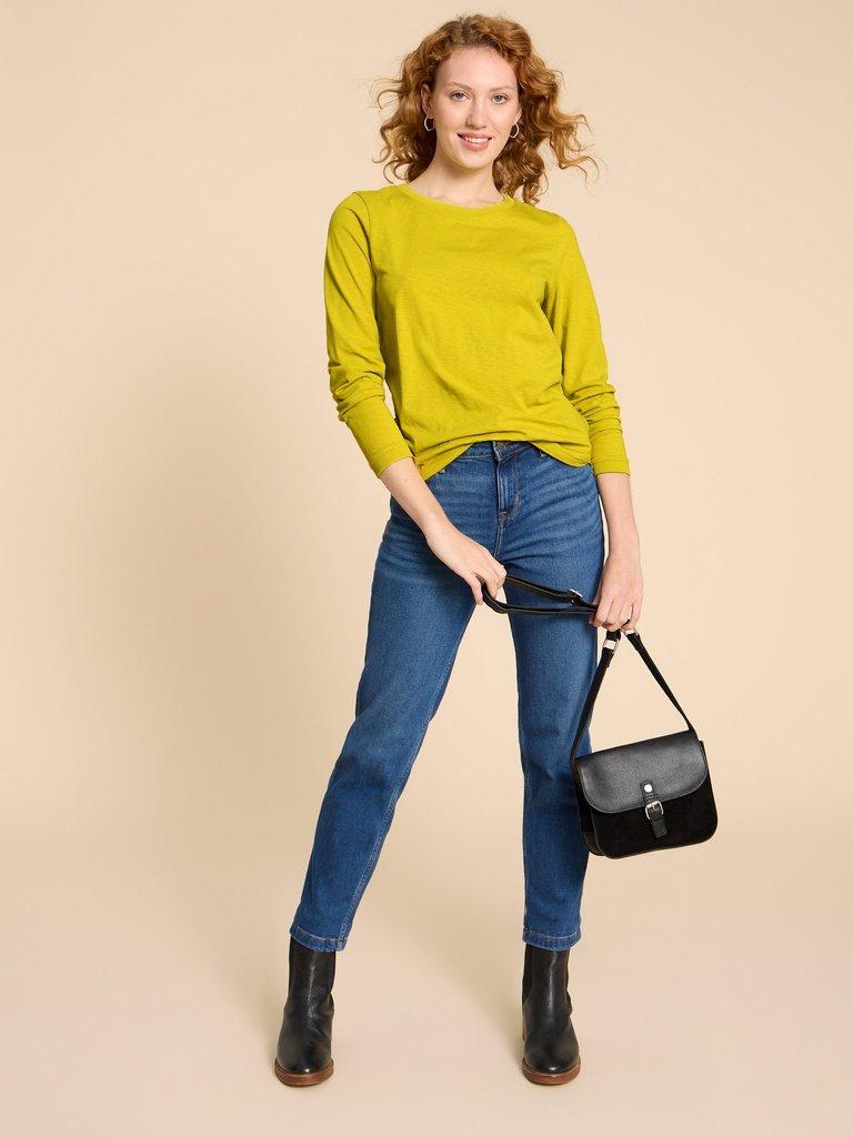 CLARA LS TEE in DP YELLOW - MODEL FRONT