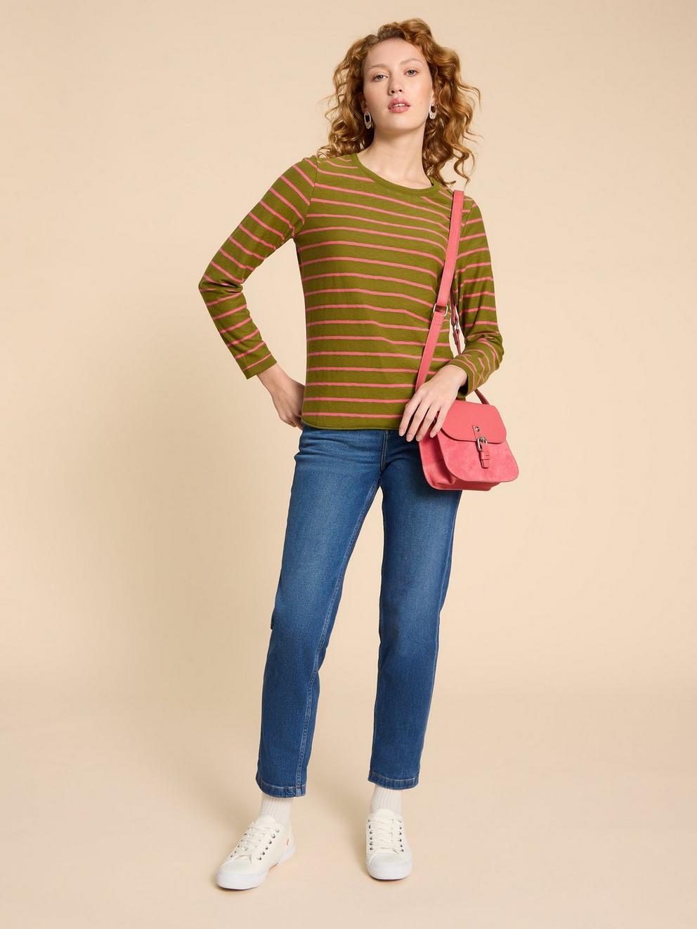 CLARA LS TEE in PINK MLT - MODEL FRONT