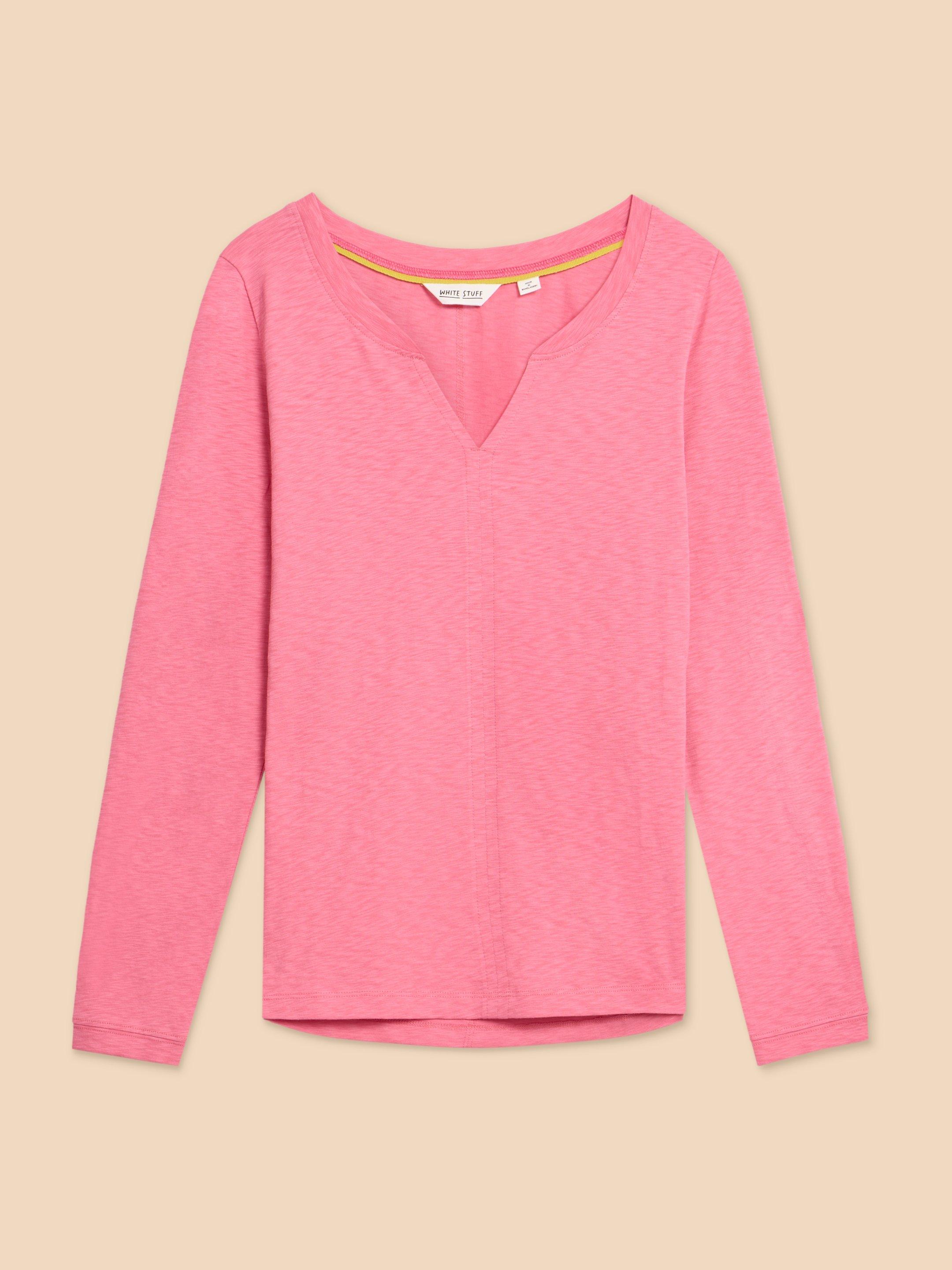NELLY LS PRINTED TEE in MID PINK - FLAT FRONT