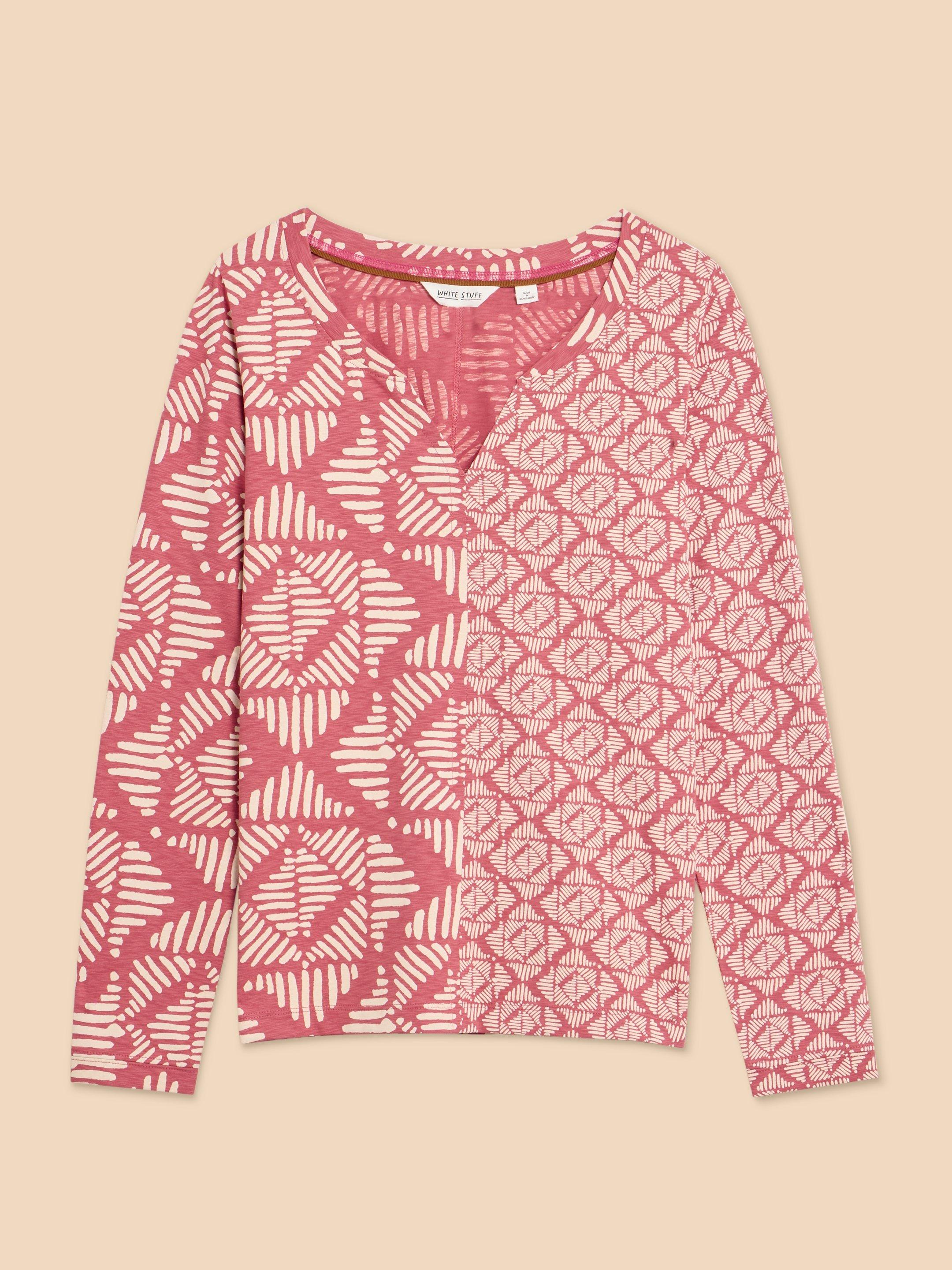 NELLY LS PRINTED TEE in PINK PR - FLAT FRONT