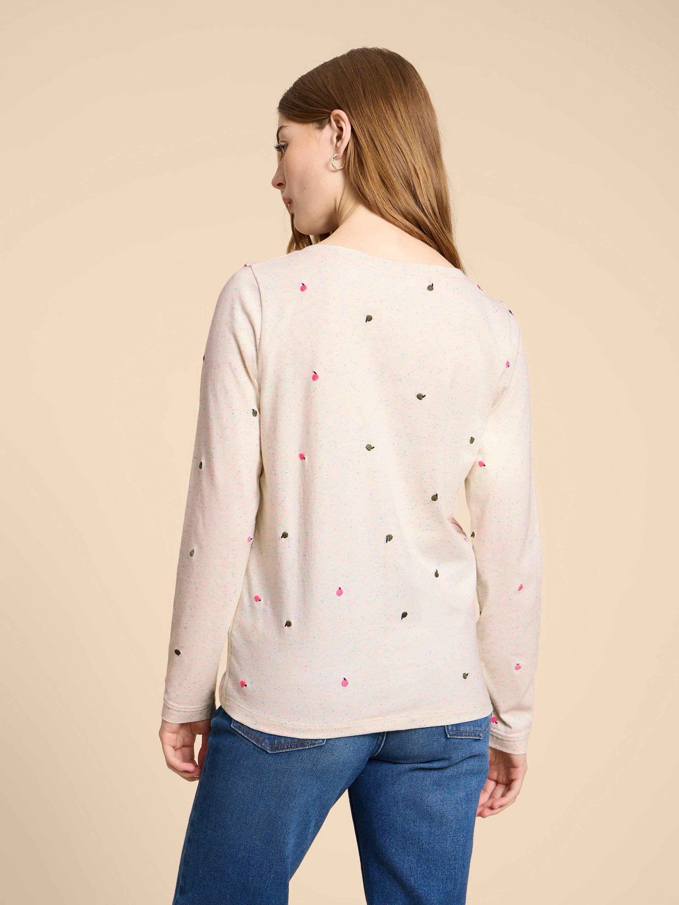 NELLY LS EMBROIDERED TEE in NAT MLT - MODEL BACK