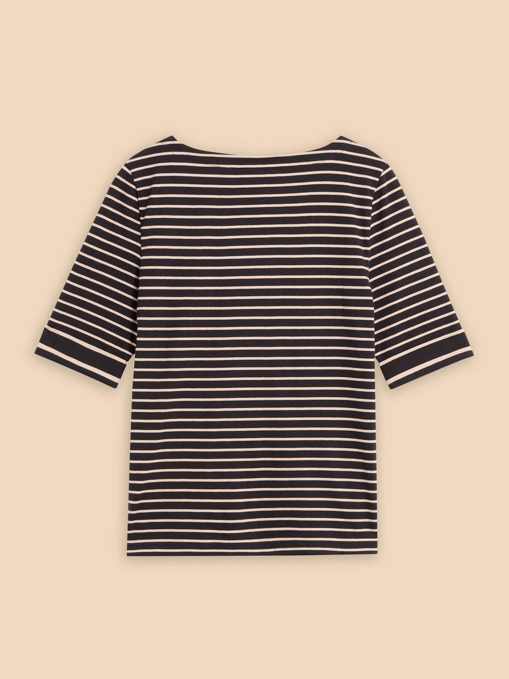 SYDNEY BOAT NECK TEE in BLK MLT - FLAT BACK