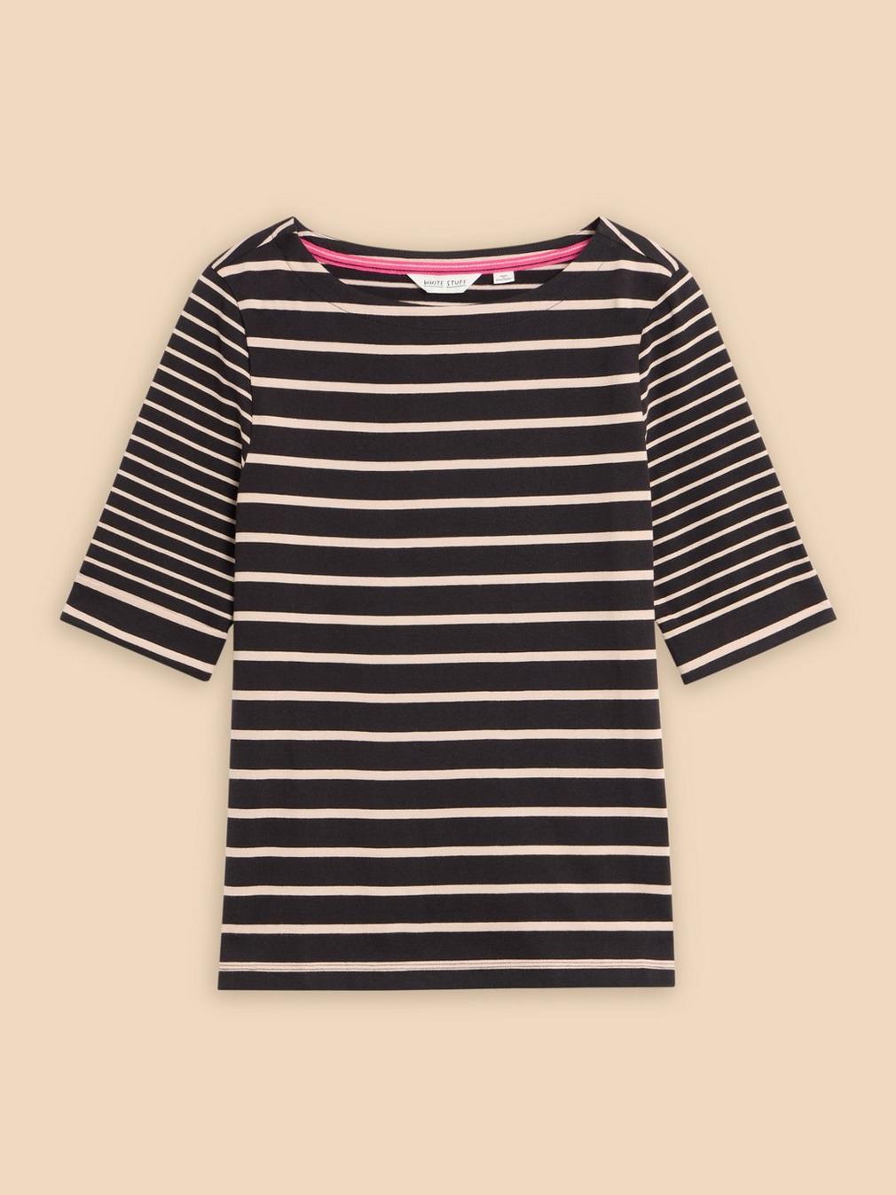 SYDNEY BOAT NECK TEE in BLK MLT - FLAT FRONT