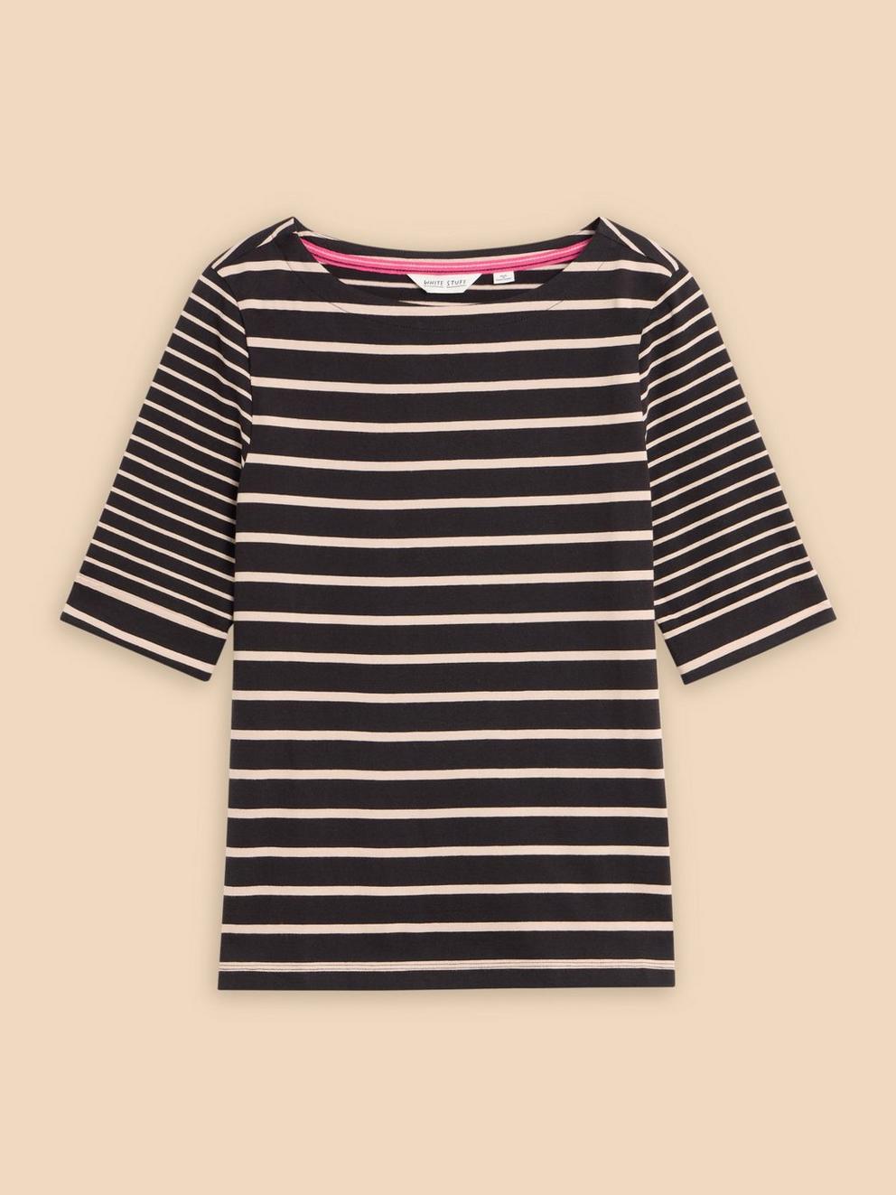 SYDNEY BOAT NECK TEE in BLK MLT - FLAT FRONT