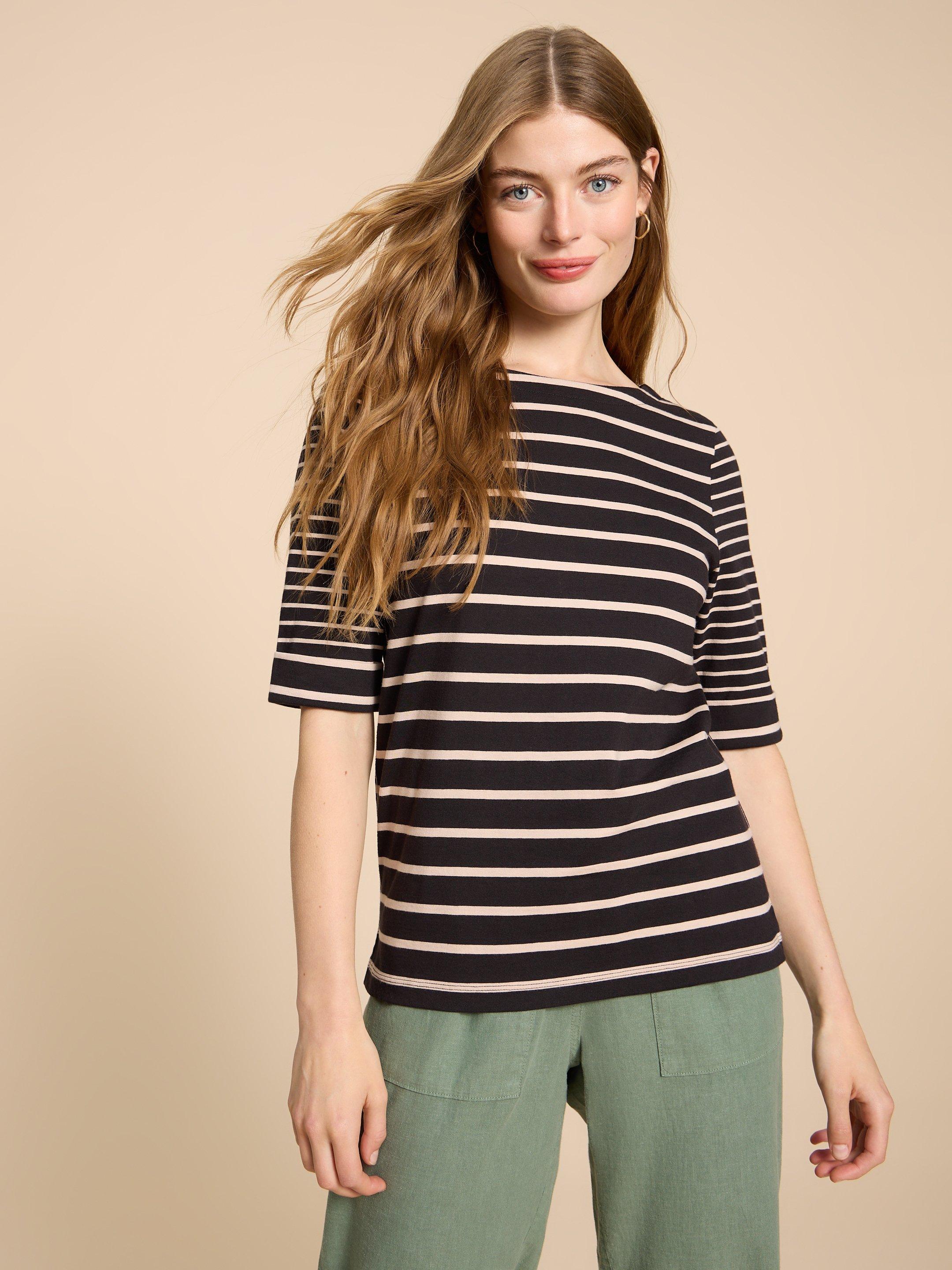 The L/S Boatneck Tee in Powder Blue Multi main image 1