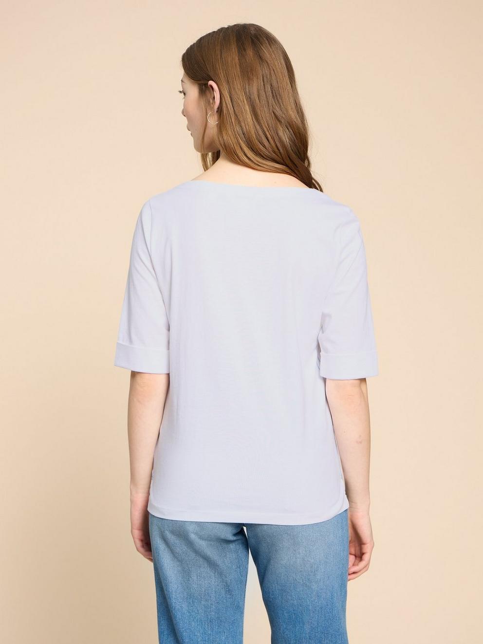 SYDNEY BOAT NECK TEE in BRIL WHITE - MODEL BACK