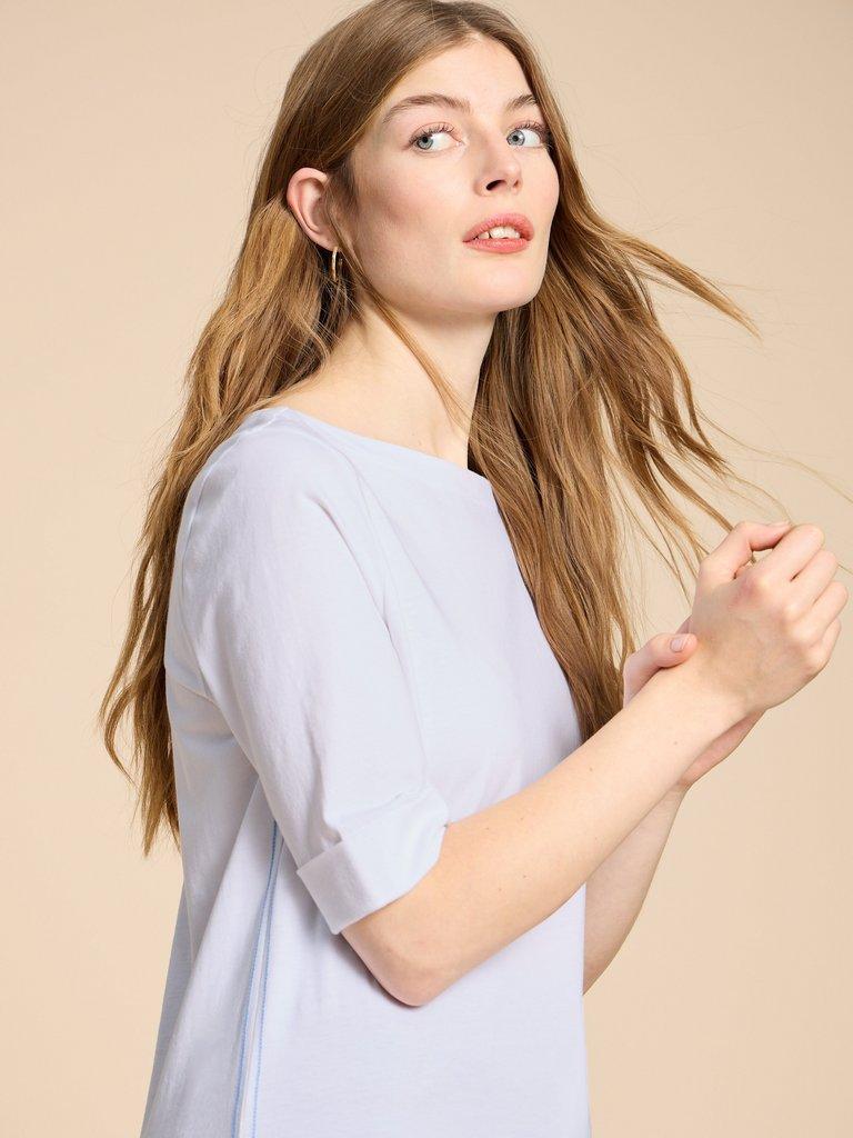 SYDNEY BOAT NECK TEE in BRIL WHITE - MODEL DETAIL