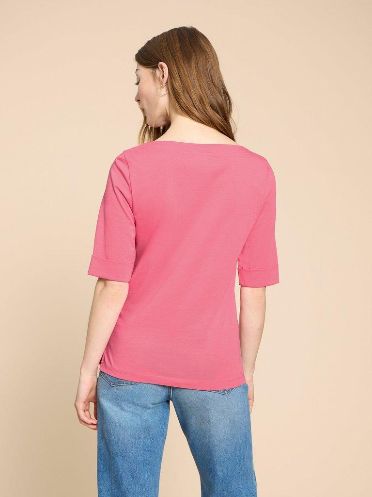 SYDNEY BOAT NECK TEE in BRT PINK - MODEL BACK