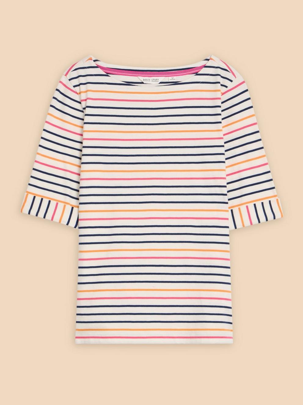 SYDNEY BOAT NECK TEE in IVORY MLT - FLAT FRONT