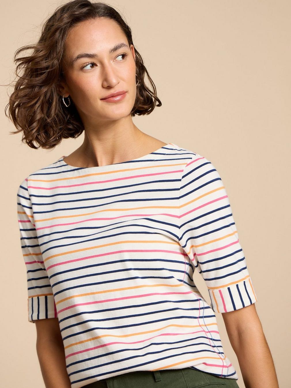 SYDNEY BOAT NECK TEE in IVORY MLT - LIFESTYLE