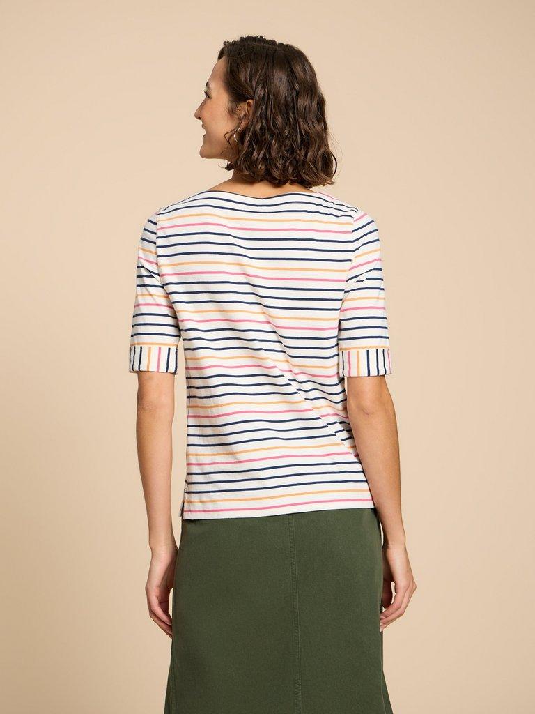 SYDNEY BOAT NECK TEE in IVORY MLT - MODEL BACK