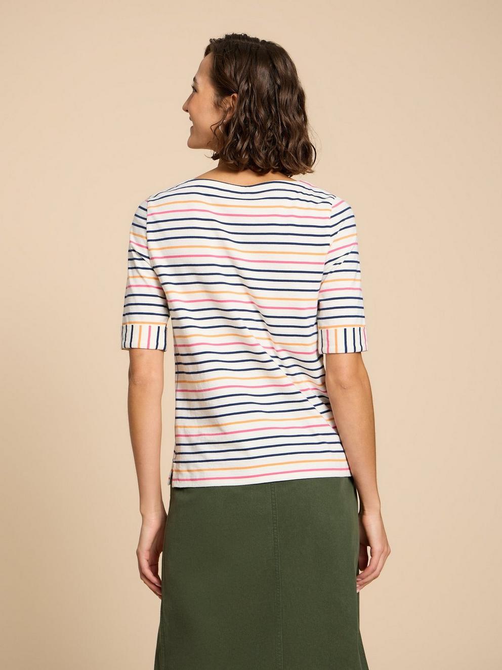 SYDNEY BOAT NECK TEE in IVORY MLT - MODEL BACK
