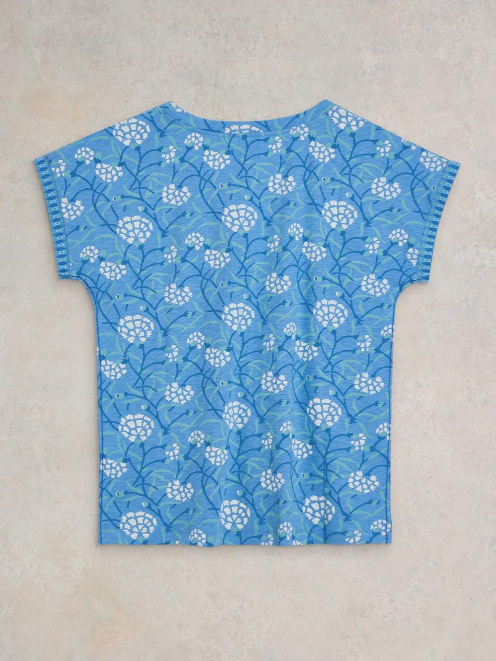 NELLY NOTCH NECK COTTON TEE in BLUE PR - FLAT BACK