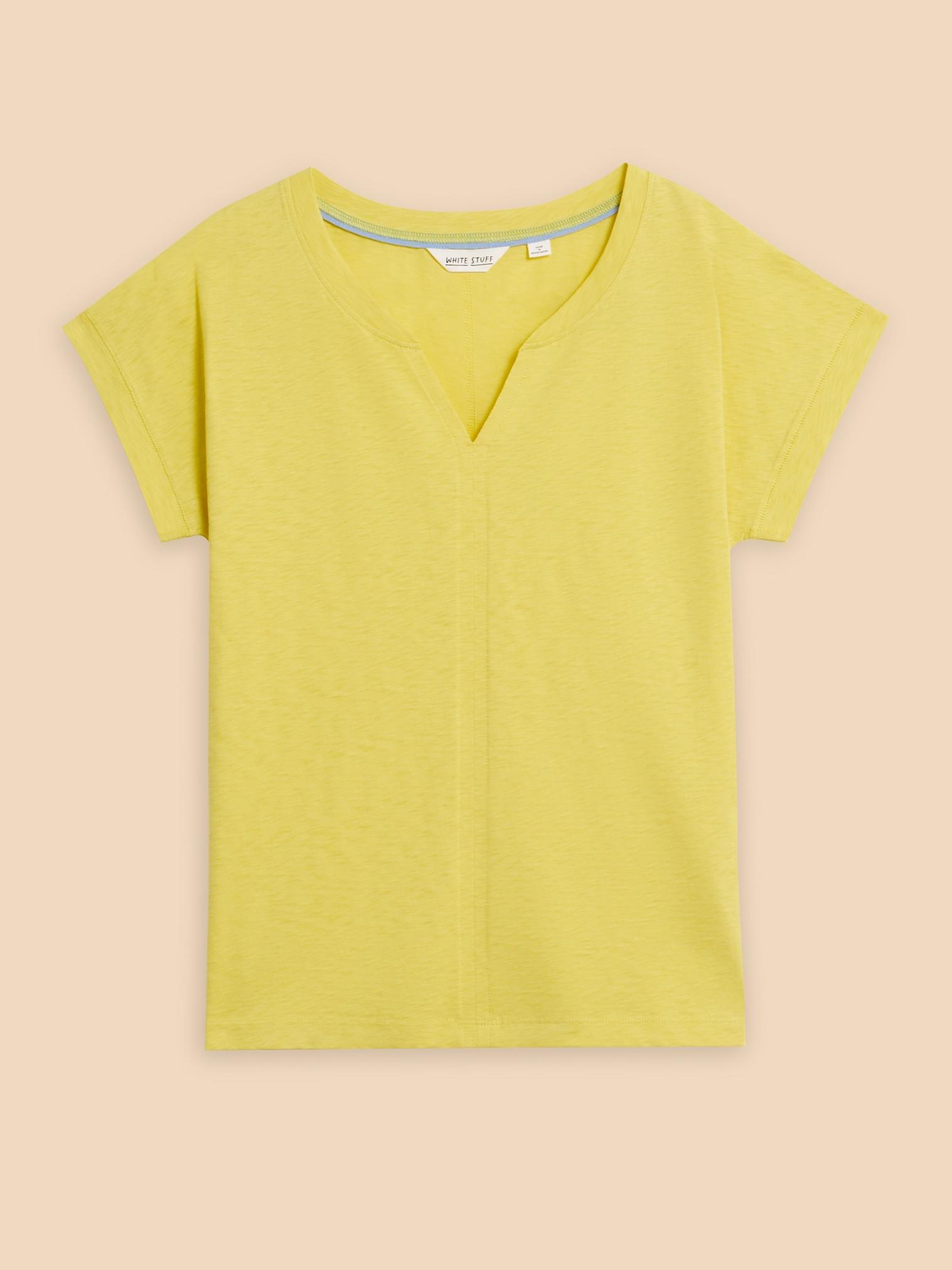 NELLY NOTCH NECK COTTON TEE in BRT YELLOW - FLAT FRONT