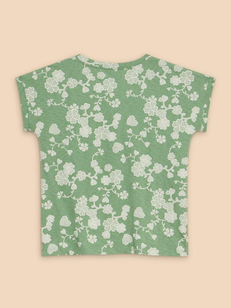 NELLY NOTCH NECK COTTON TEE in GREEN PR - FLAT BACK