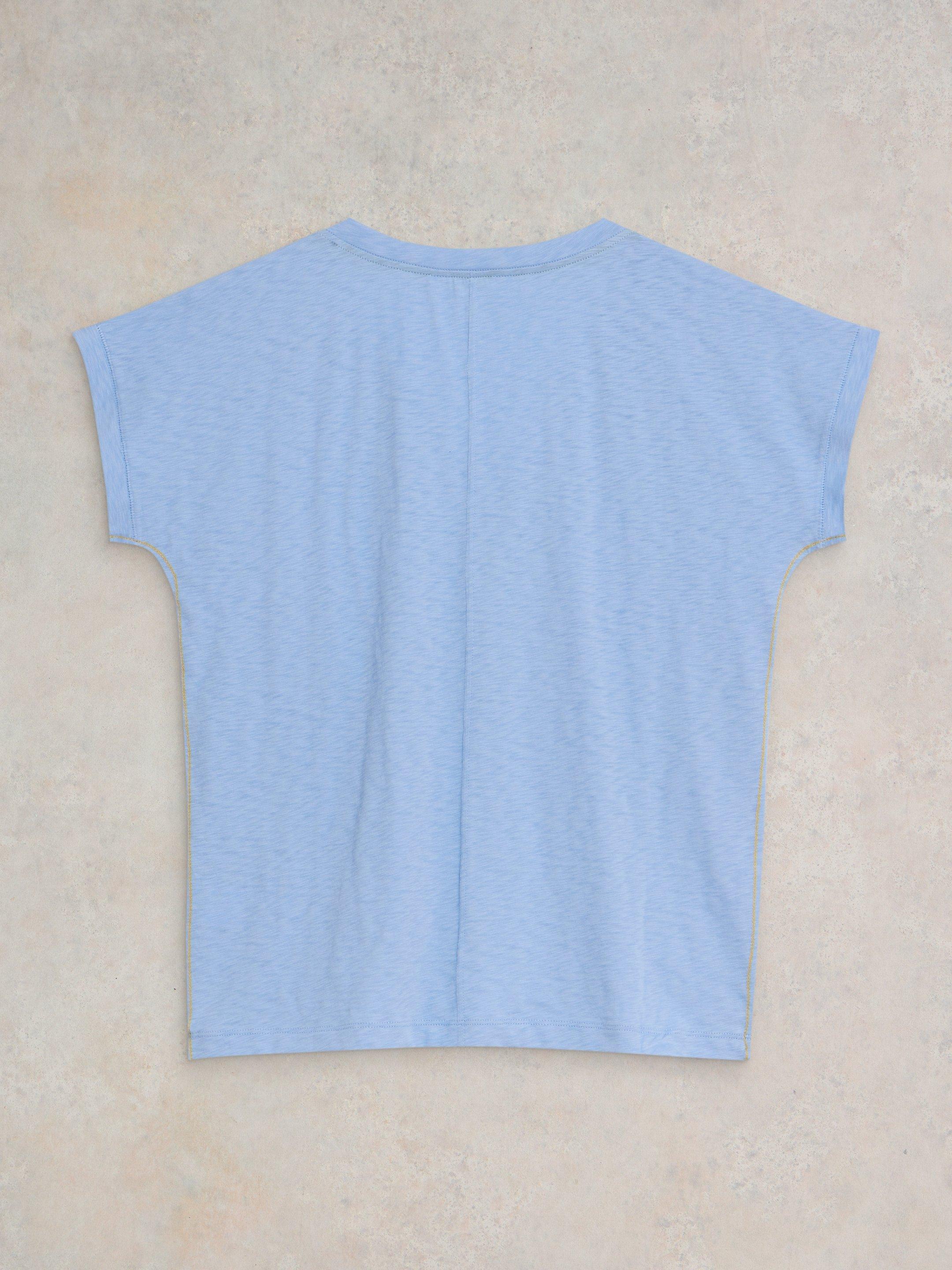 NELLY NOTCH NECK COTTON TEE in LGT BLUE - FLAT BACK