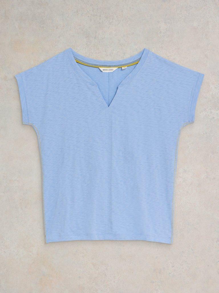 NELLY NOTCH NECK COTTON TEE in LIGHT BLUE