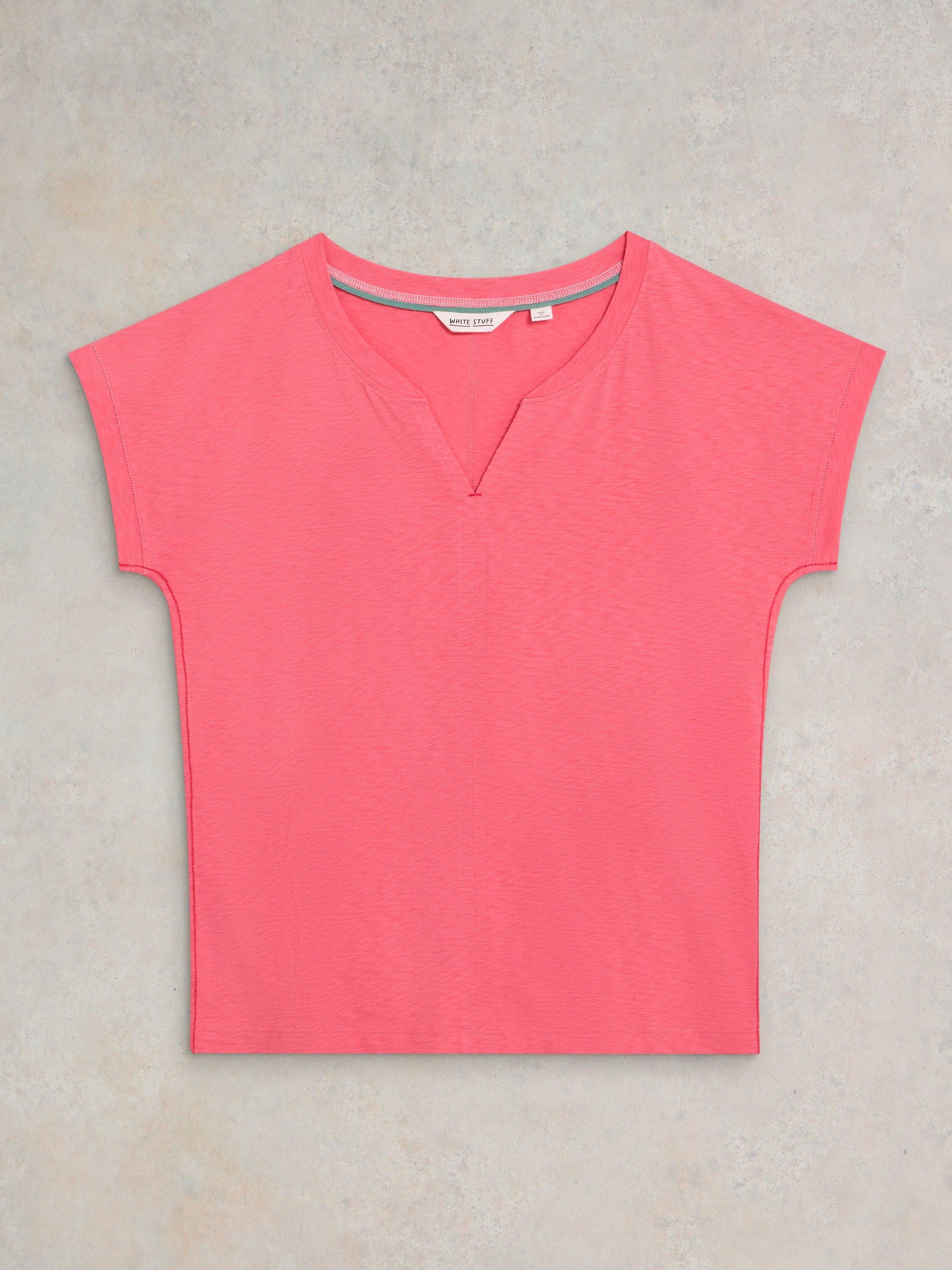 NELLY NOTCH NECK COTTON TEE in LGT PINK - FLAT FRONT