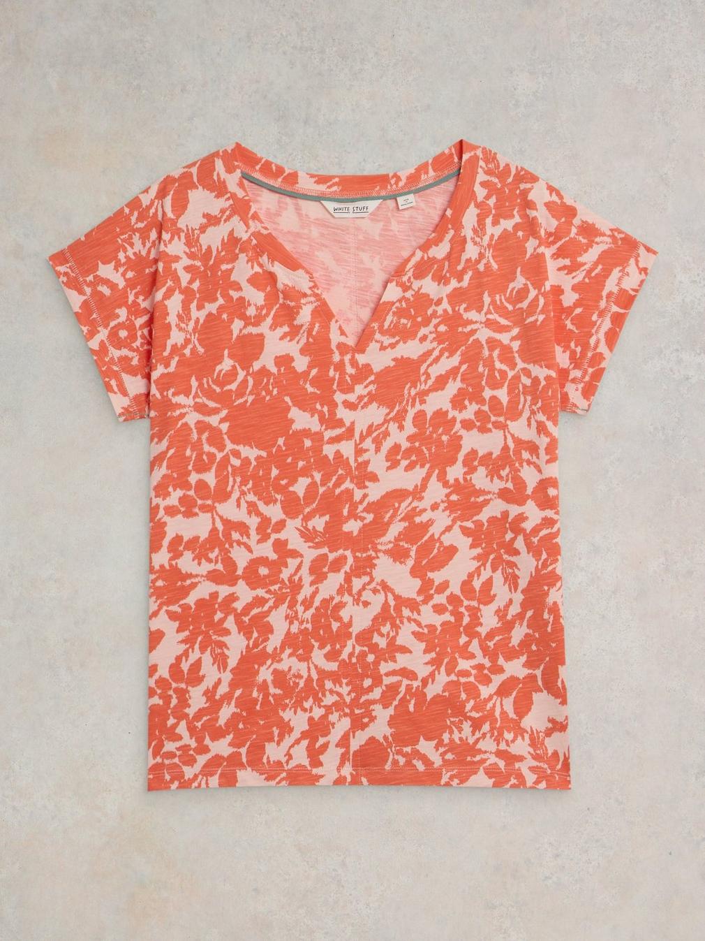 NELLY NOTCH NECK COTTON TEE in ORANGE PR - FLAT FRONT