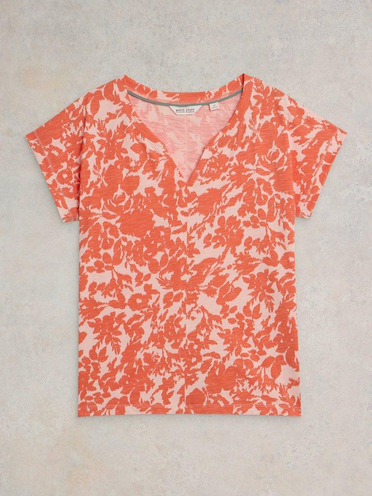 NELLY NOTCH NECK COTTON TEE in ORANGE PR - FLAT FRONT