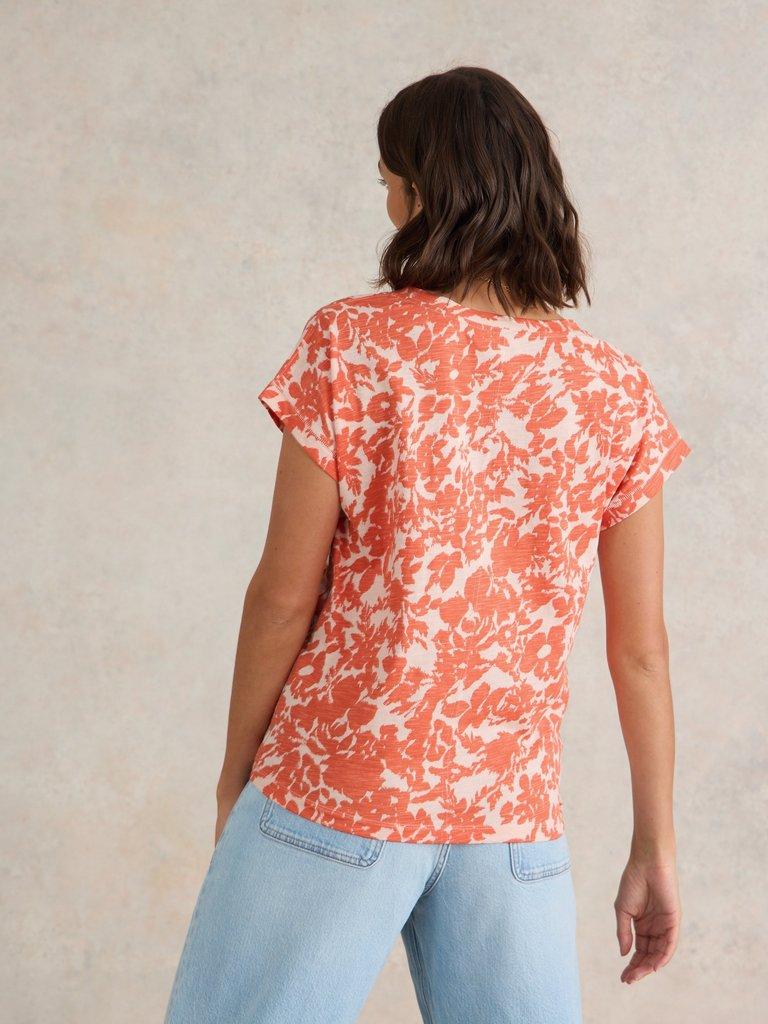 NELLY NOTCH NECK COTTON TEE in ORANGE PR - MODEL BACK