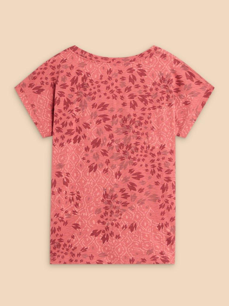 NELLY NOTCH NECK COTTON TEE in PINK PRINT