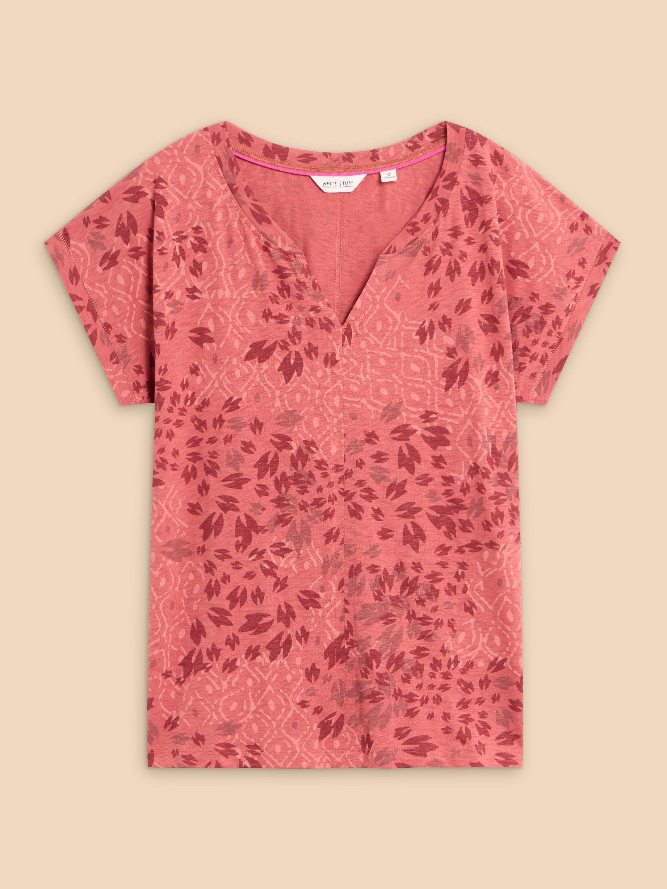 NELLY NOTCH NECK COTTON TEE in PINK PR - FLAT FRONT