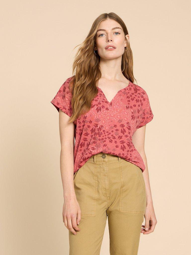 NELLY NOTCH NECK COTTON TEE in PINK PR - LIFESTYLE