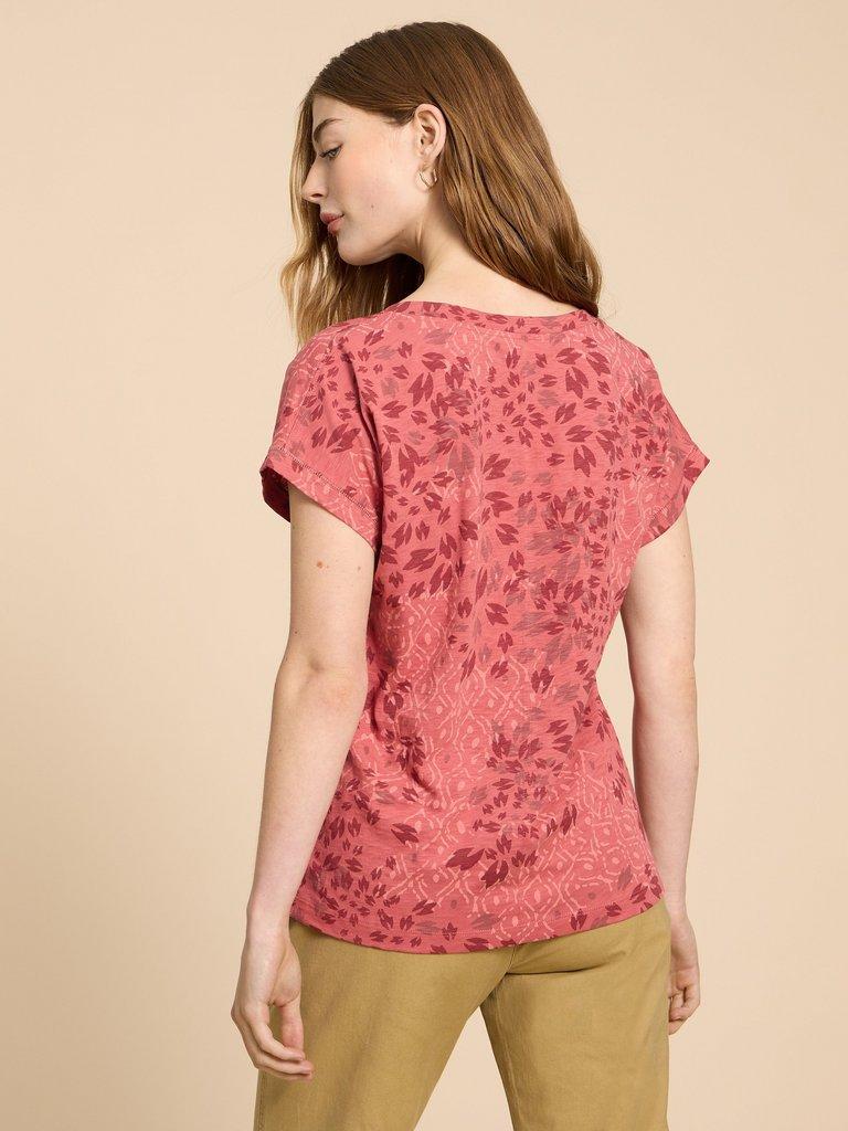NELLY NOTCH NECK COTTON TEE in PINK PR - MODEL BACK