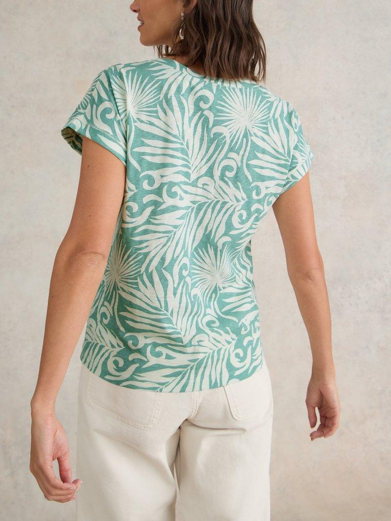NELLY NOTCH NECK COTTON TEE in TEAL PR - MODEL BACK