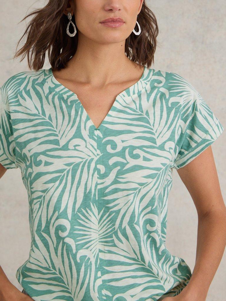 NELLY NOTCH NECK COTTON TEE in TEAL PR - MODEL DETAIL