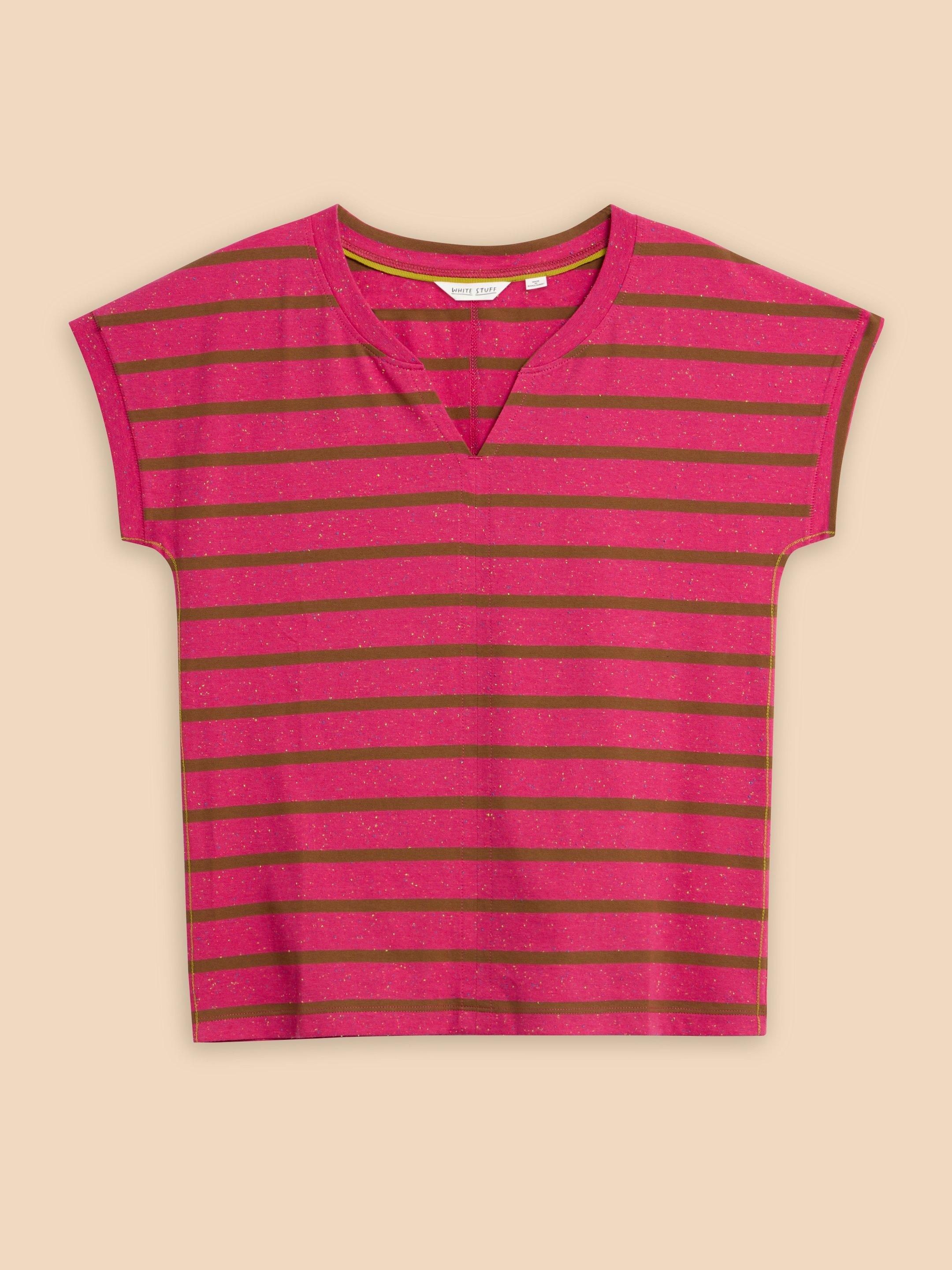NELLY NOTCH NECK NEP TEE in PINK MLT - FLAT FRONT
