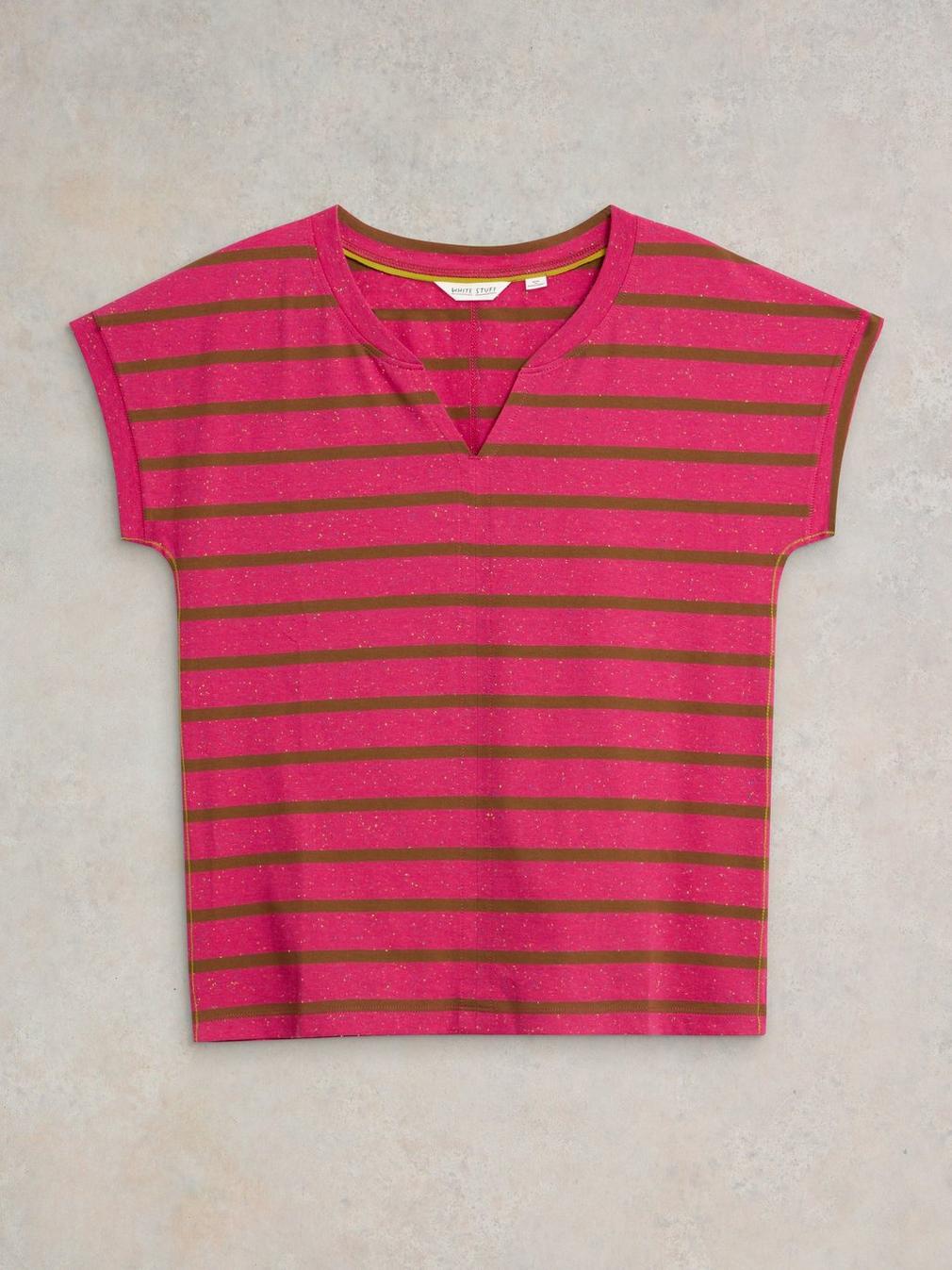 NELLY NOTCH NECK NEP TEE in PINK MLT - FLAT FRONT