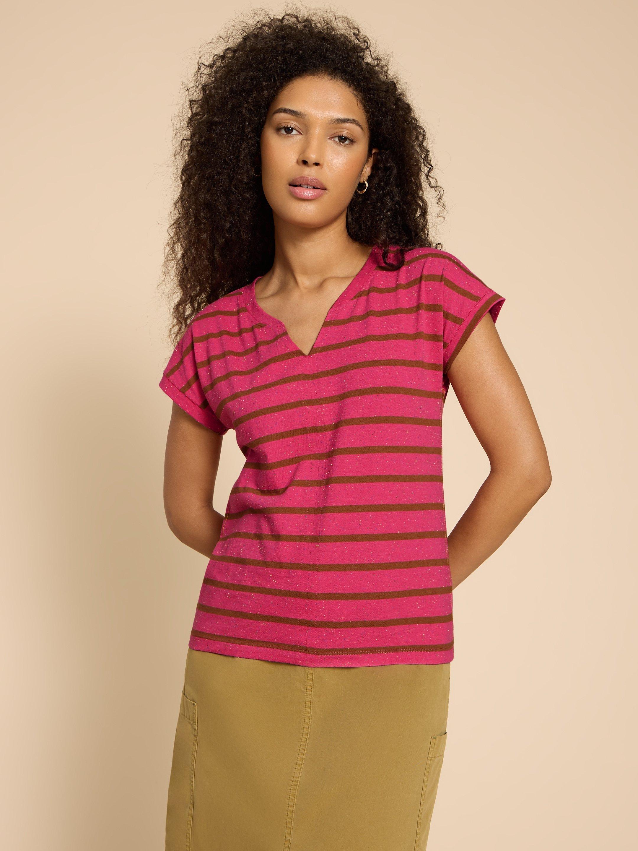 NELLY NOTCH NECK NEP TEE in PINK MLT - LIFESTYLE