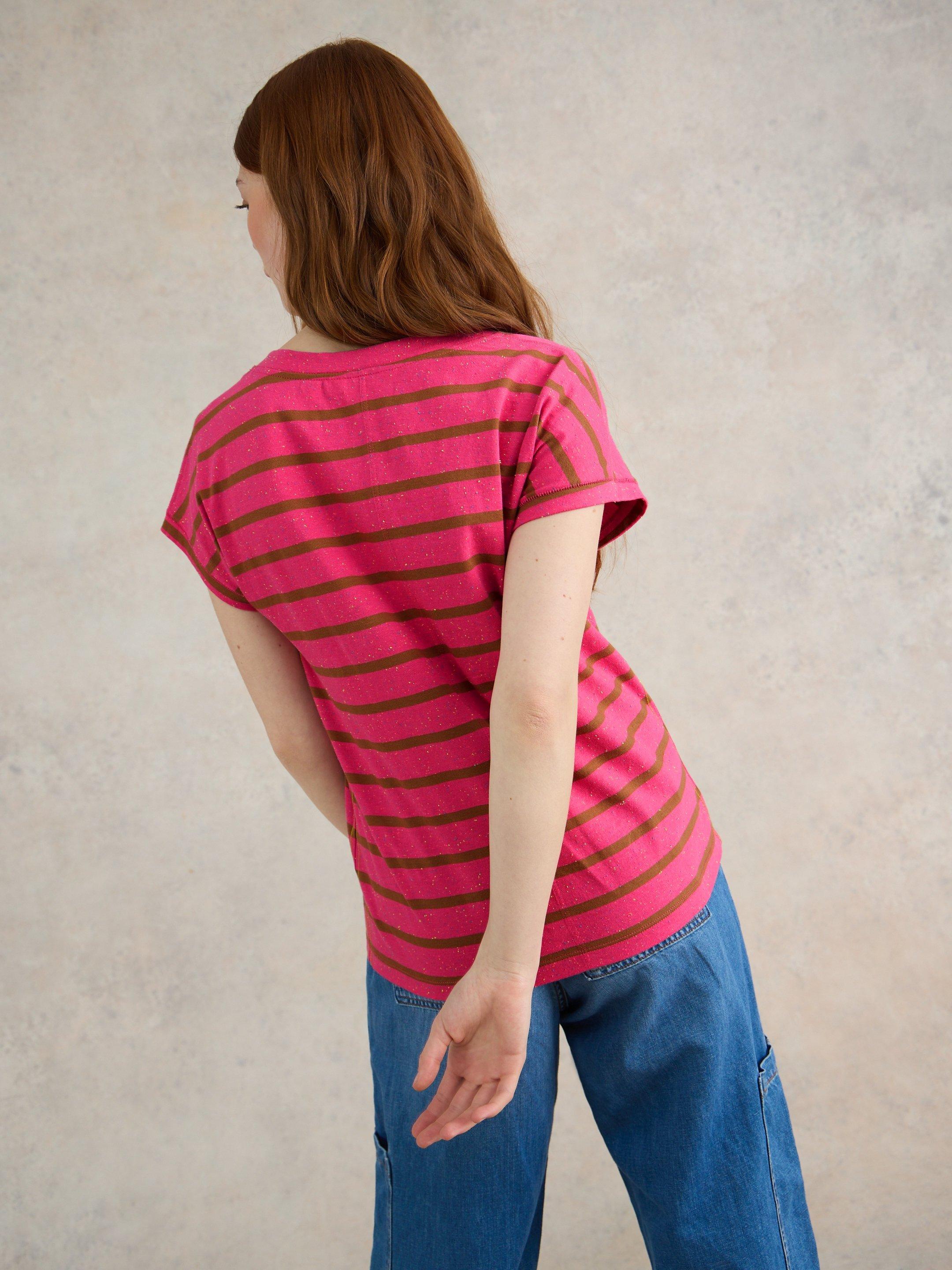 NELLY NOTCH NECK NEP TEE in PINK MLT - MODEL BACK