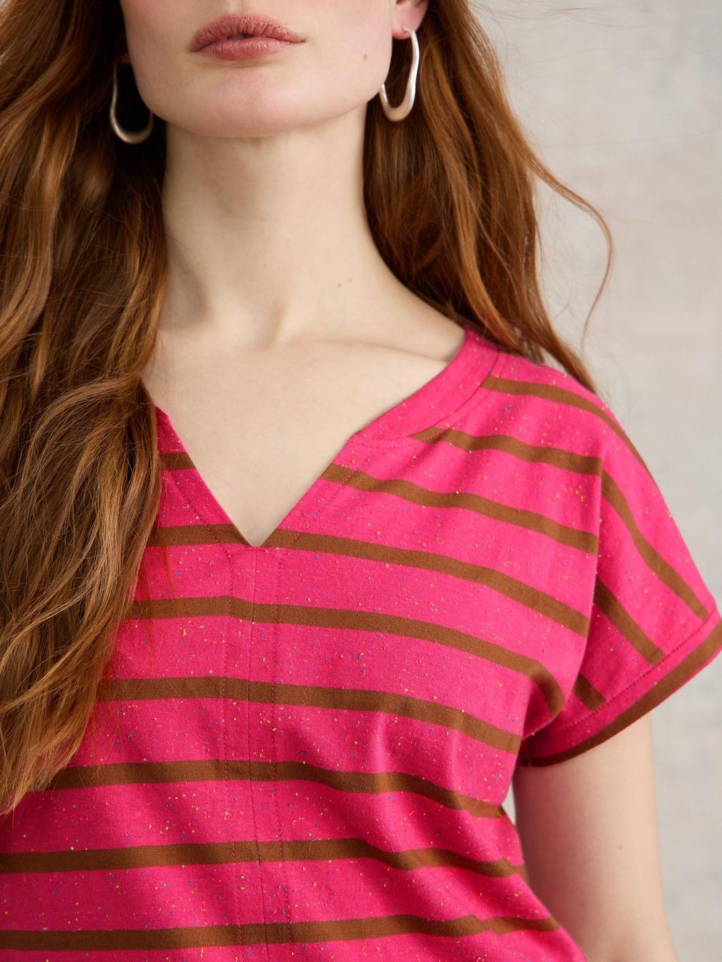 NELLY NOTCH NECK NEP TEE in PINK MLT - MODEL DETAIL