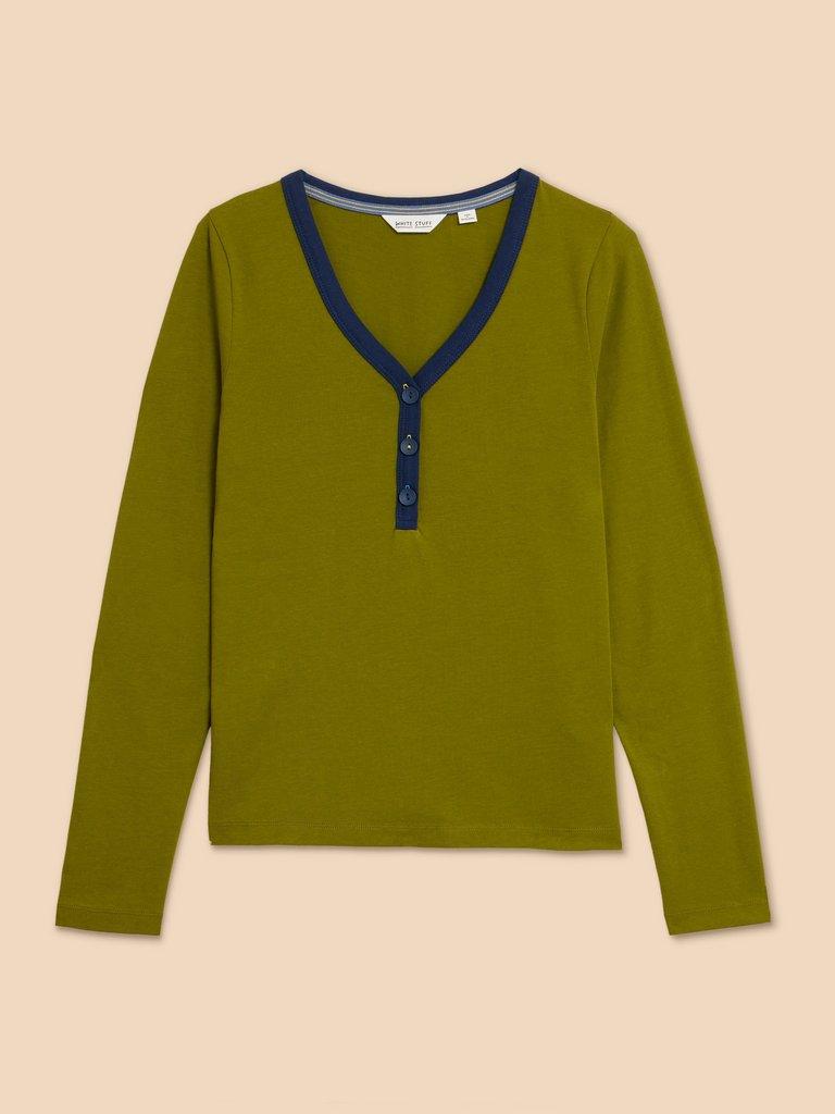 FLORA HENLEY TOP in MID GREEN - FLAT FRONT