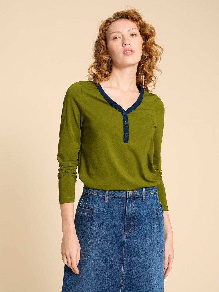 FLORA HENLEY TOP in MID GREEN | White Stuff