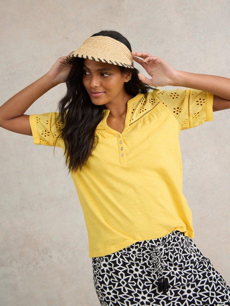 BELLA BRODERIE MIX TOP in BRT YELLOW - LIFESTYLE