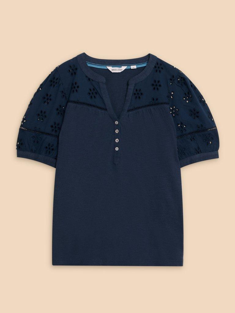 BELLA BRODERIE MIX TOP in FR NAVY - FLAT FRONT