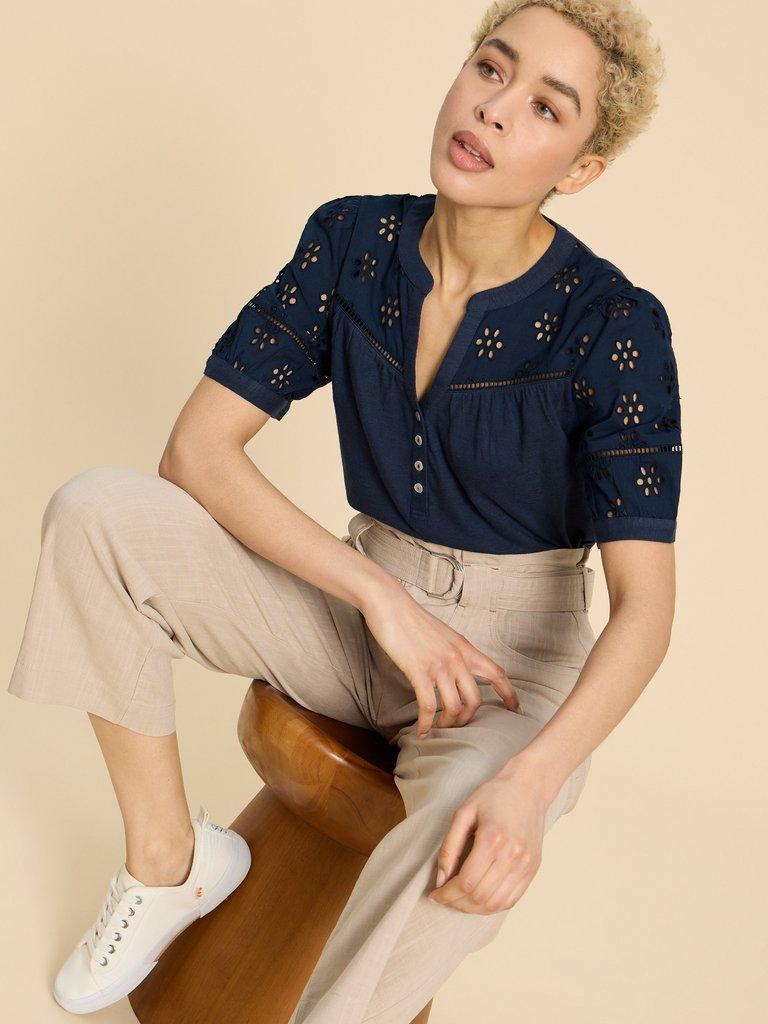 BELLA BRODERIE MIX TOP in FR NAVY - LIFESTYLE