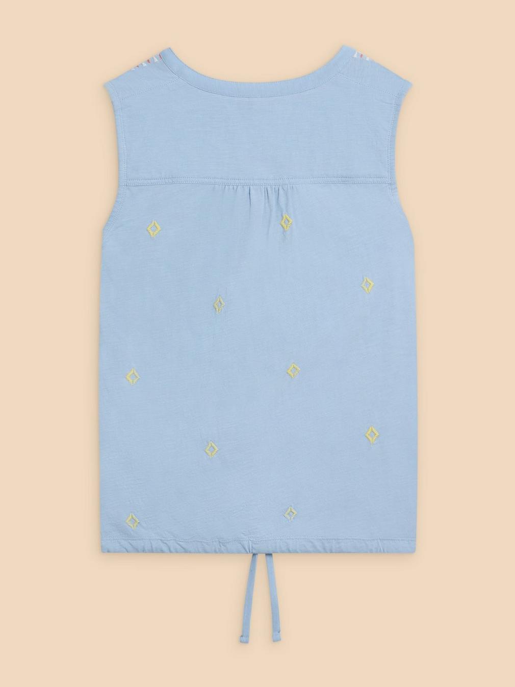 TULIP JERSEY SLEEVELESS SHIRT in BLUE MLT - FLAT BACK