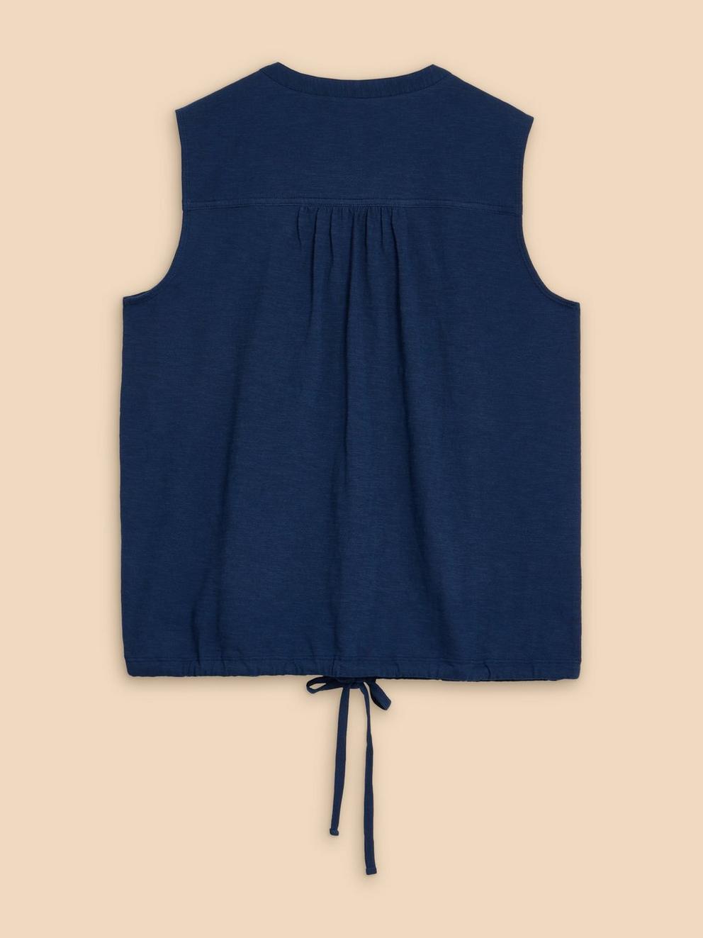 TULIP JERSEY SLEEVELESS SHIRT in FR NAVY - FLAT BACK