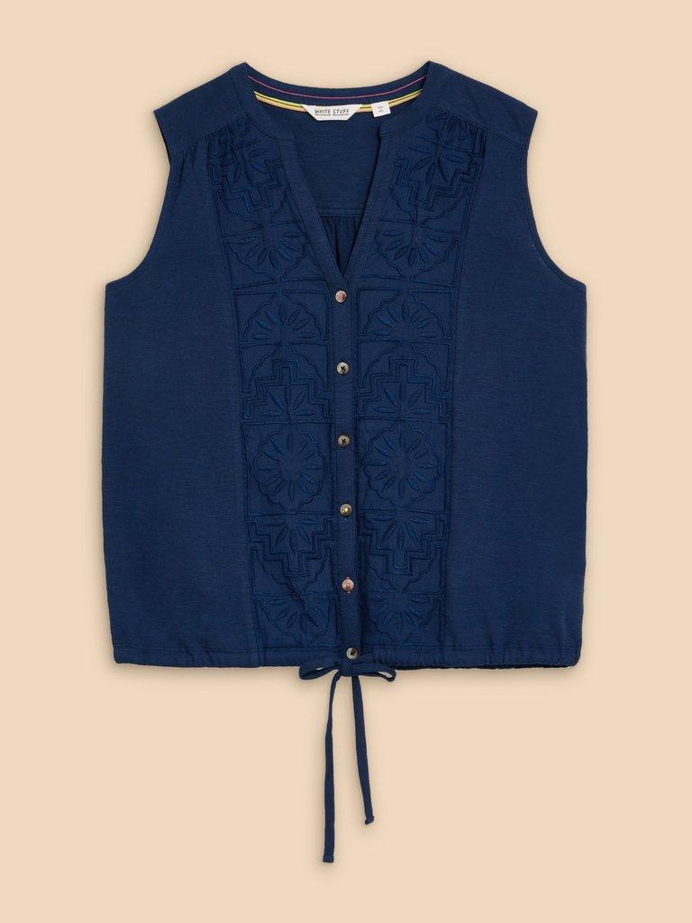 TULIP JERSEY SLEEVELESS SHIRT in FR NAVY - FLAT FRONT