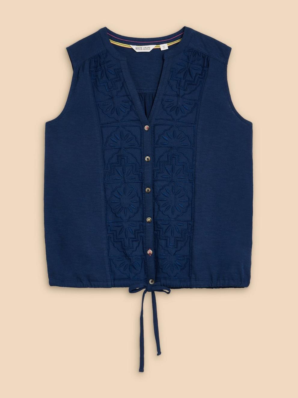 TULIP JERSEY SLEEVELESS SHIRT in FR NAVY - FLAT FRONT