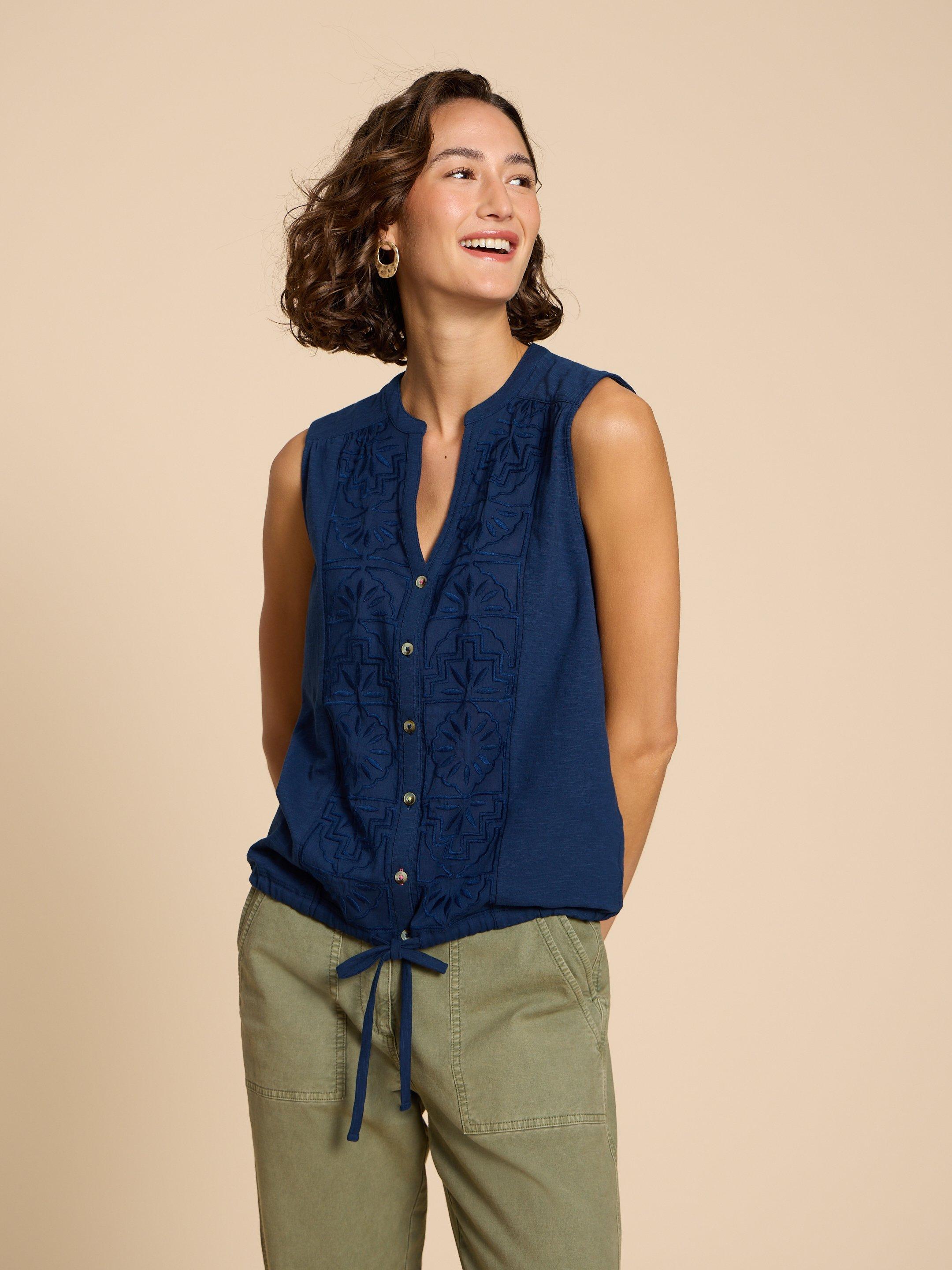 TULIP JERSEY SLEEVELESS SHIRT in FRENCH NAVY | White Stuff US